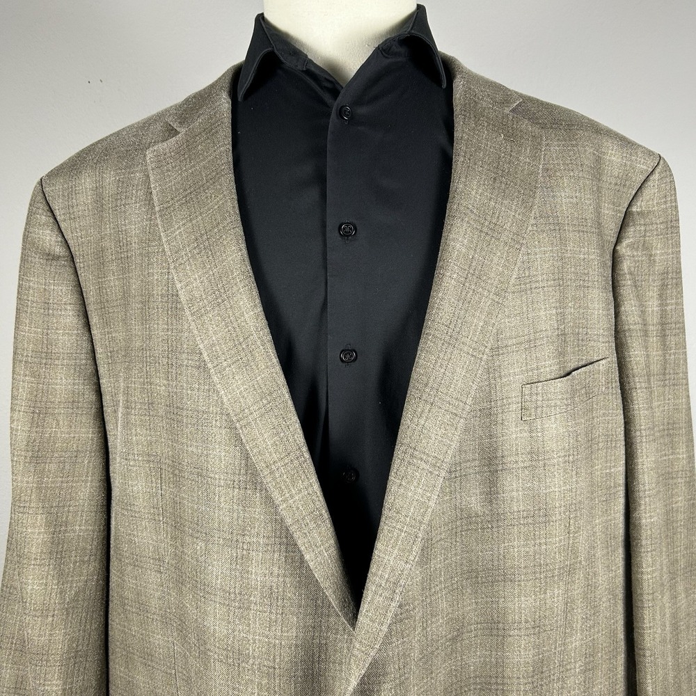 Ralph Lauren 56L Sport Coat Mens Beige Plaid Silk Wool Blend Blazer Classic Fall
